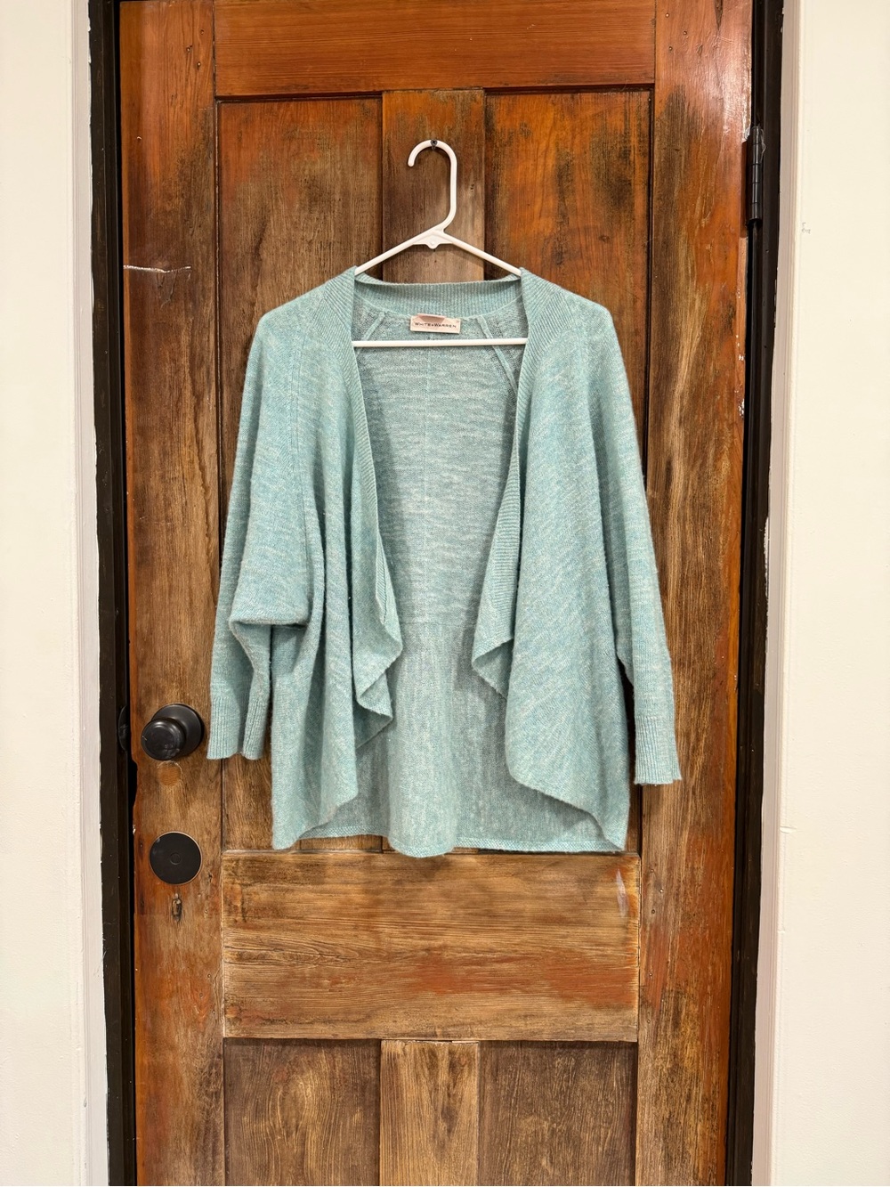 White + Warren Light Aqua Open-Front Draped Cardigan